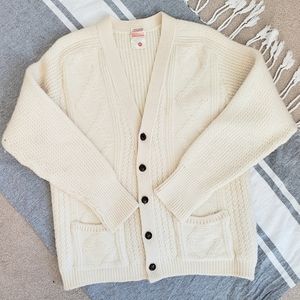 Vintage St. Michael Cream Wool Fisherman Cardigan